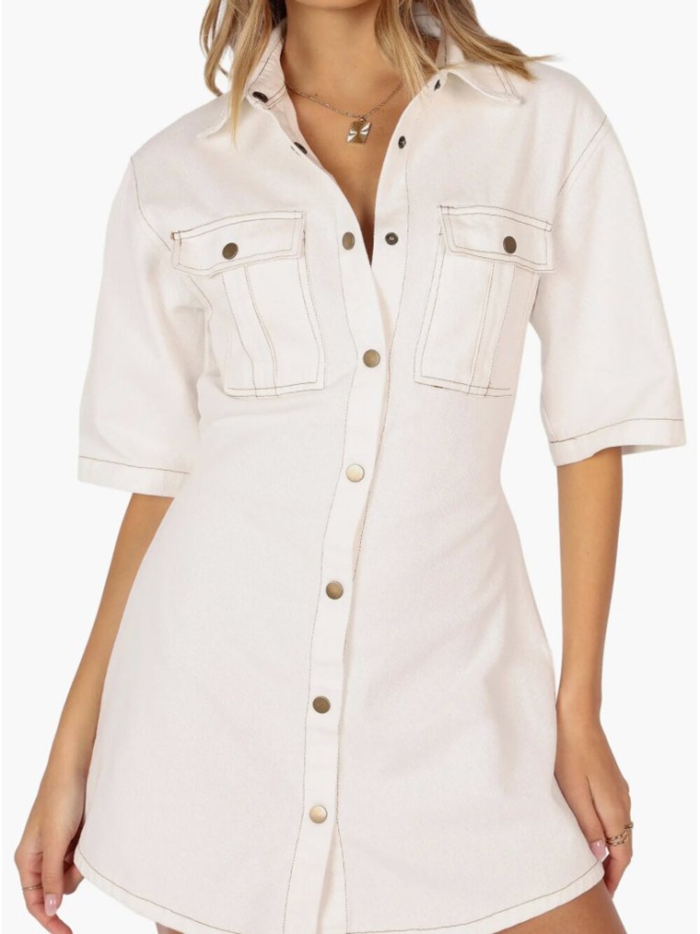 Petal & Pup White Denim Mini Shirt Dress Size 4 NWOT